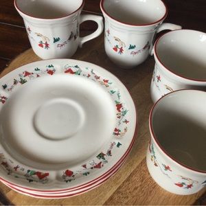 Farberware White Christmas Tea Cups & Saucers Set of 4